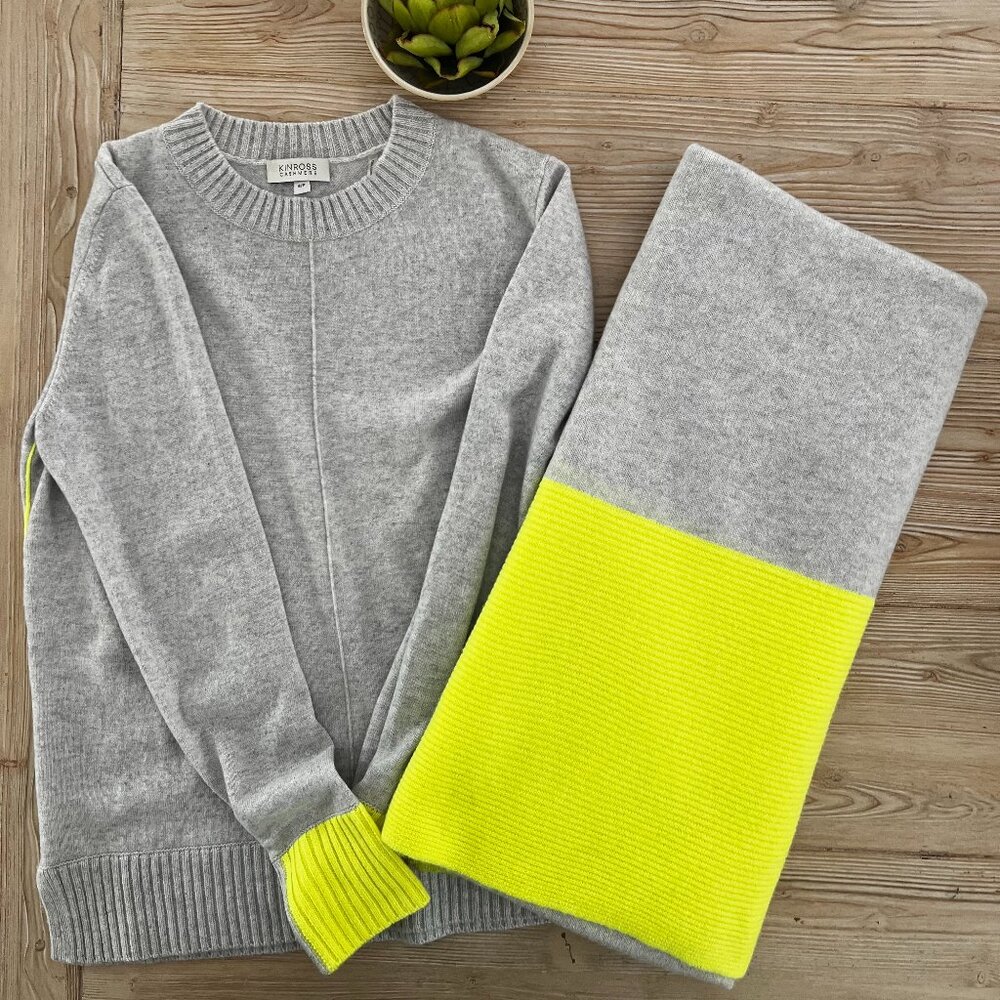 Cashmere Sweater & Wrap Set – 100% Cashmere | Gray & Vibrant Citron from Kinross